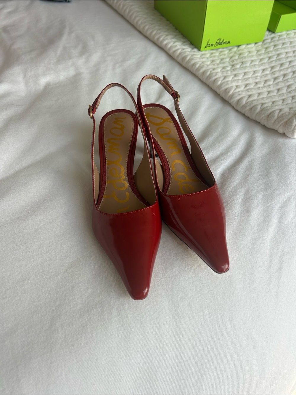 Sam Edelman Red Patent Pointed Toe Slingback Heels